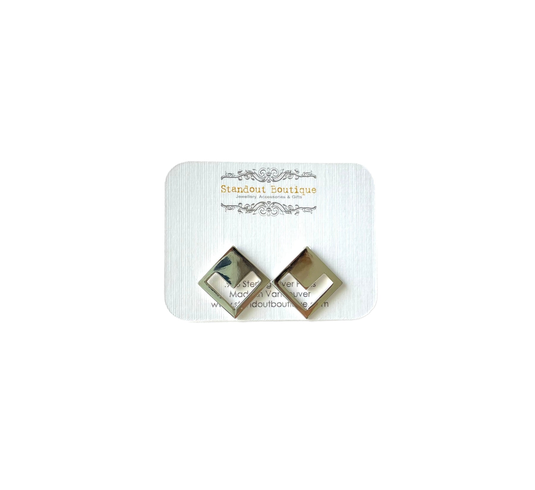 square shaped chevron stud earrings in sterling silver
