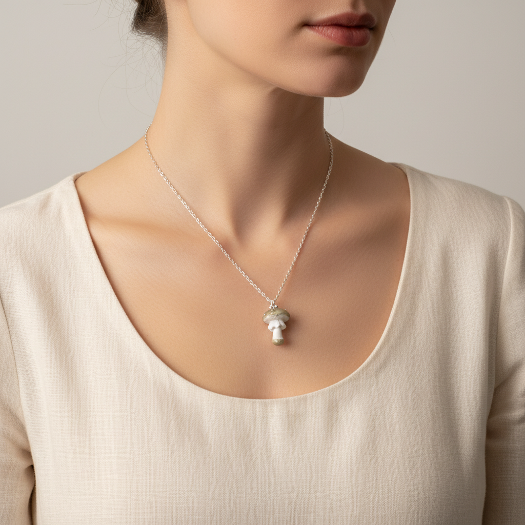 Enchanted Silver Mushroom Necklace