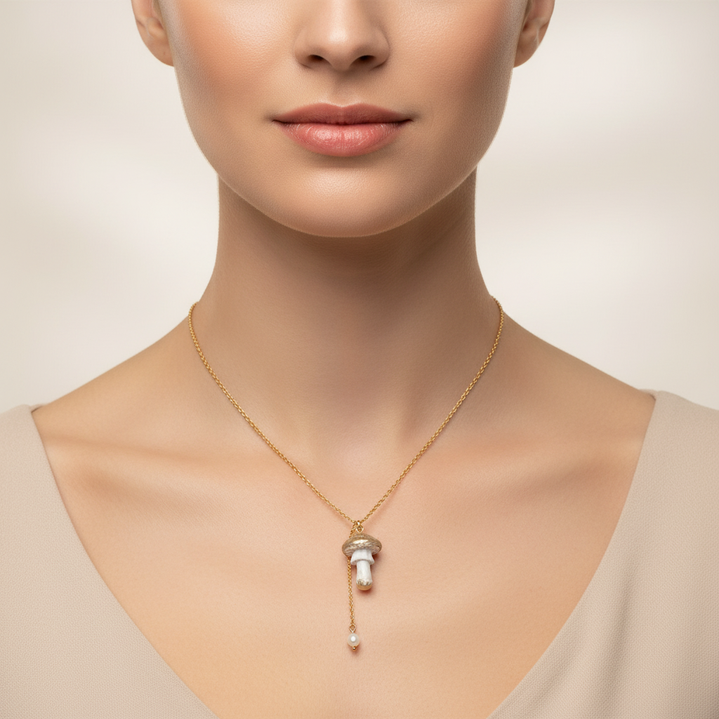 Enchanted Gold Mushroom Necklace