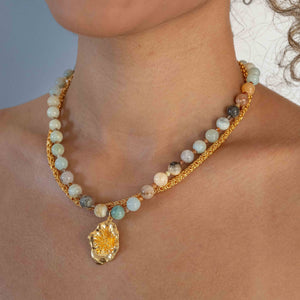 Amaznoite necklace with a gold pendant