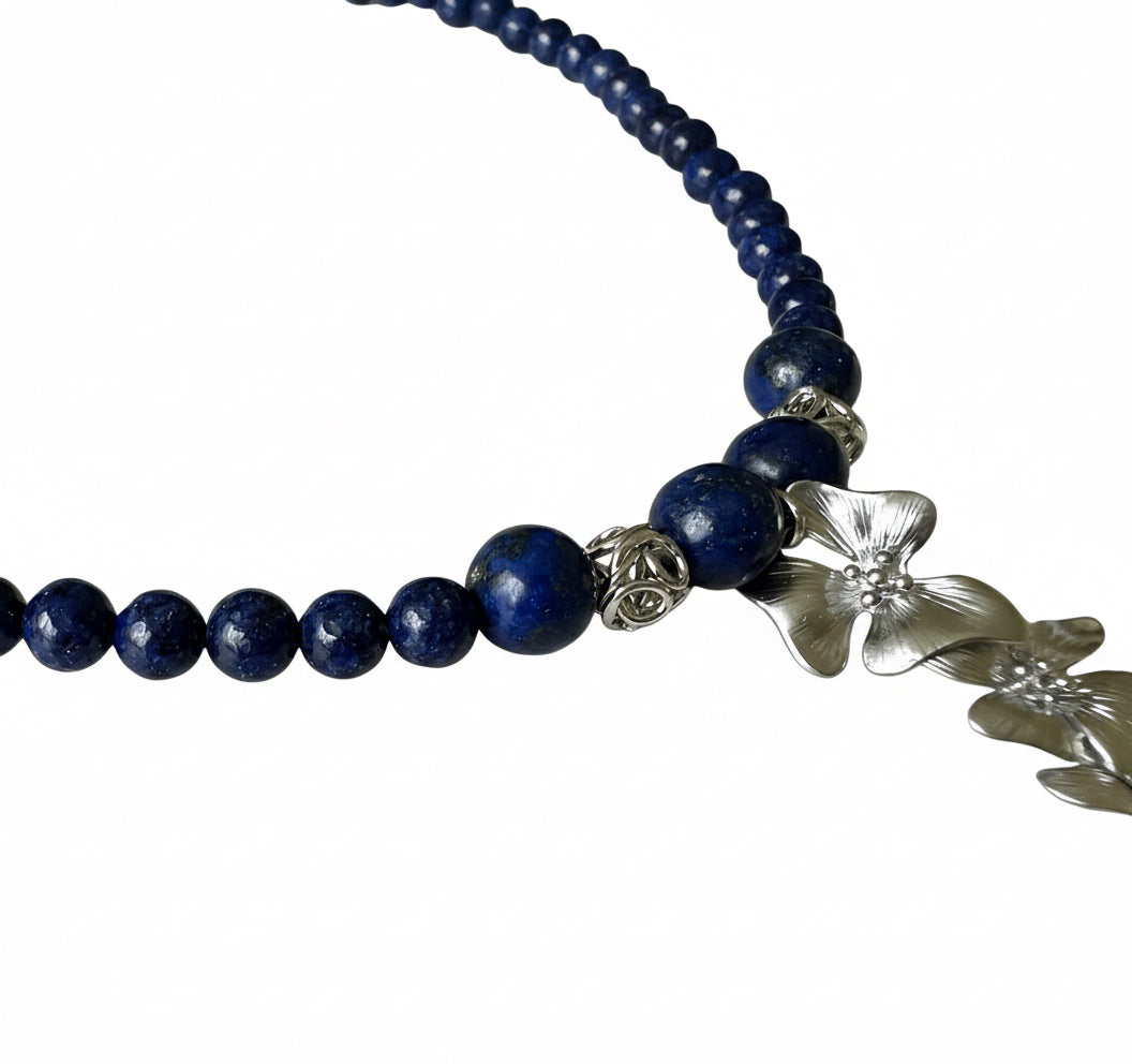 Blue Lapis Silver Flower Necklace