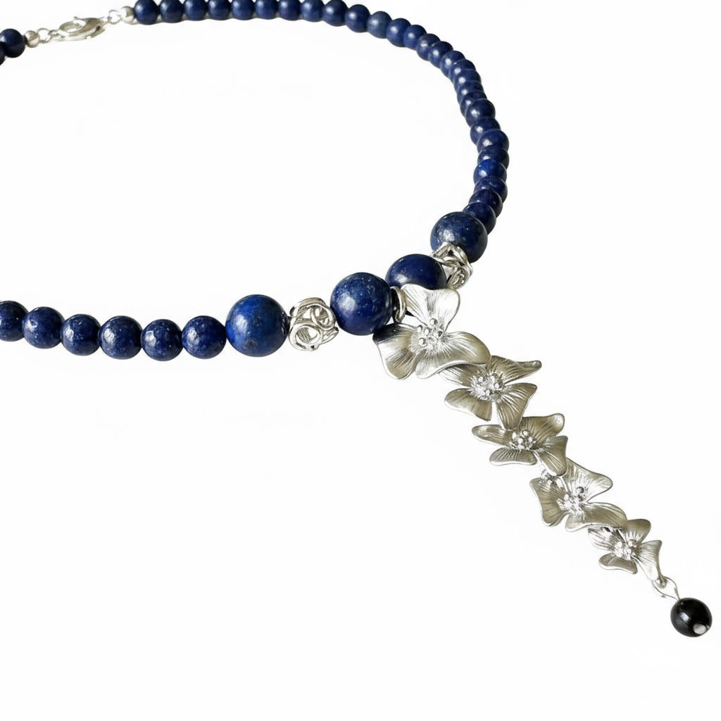 Blue Lapis Silver Flower Necklace