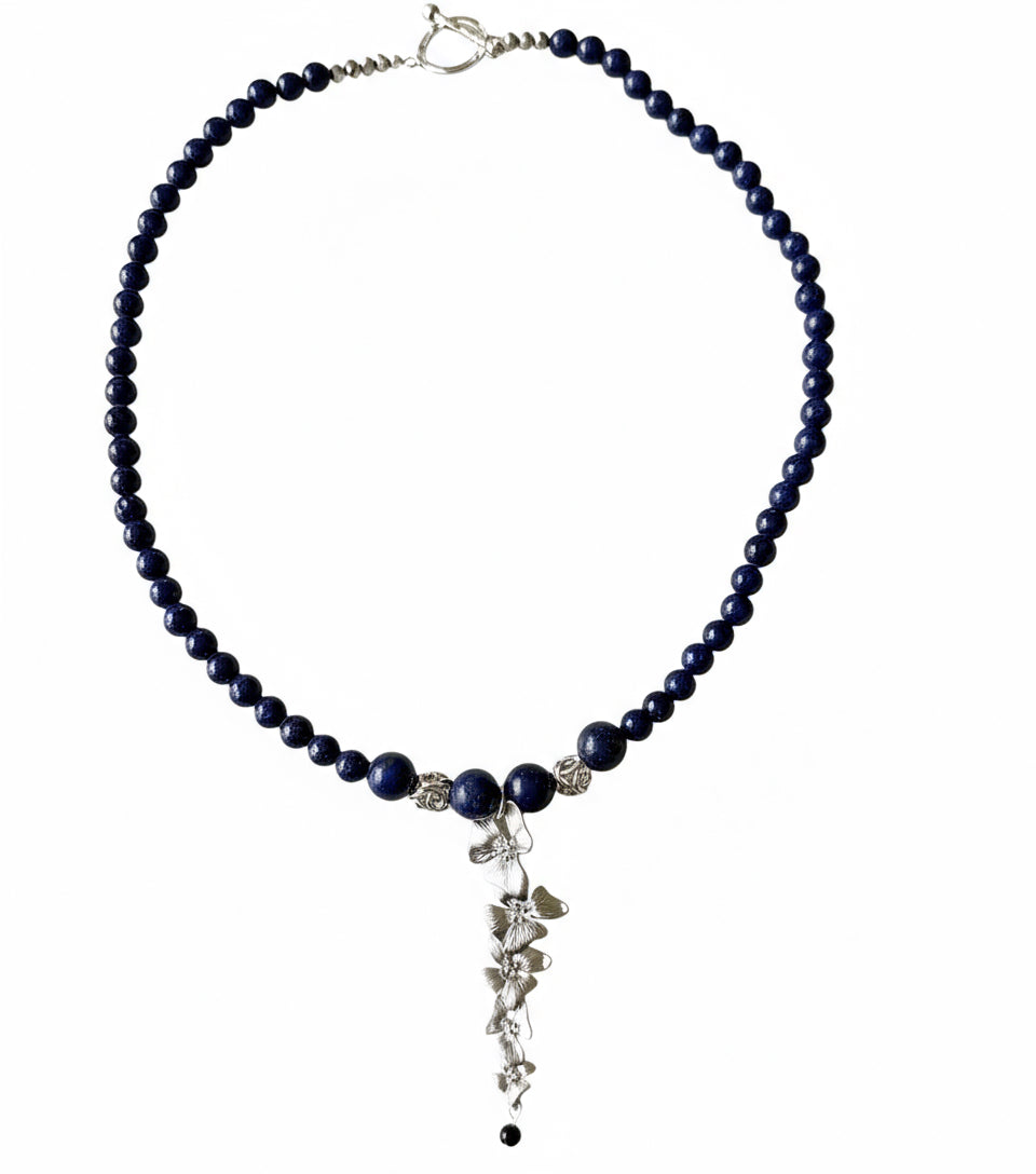 Blue Lapis Silver Flower Necklace