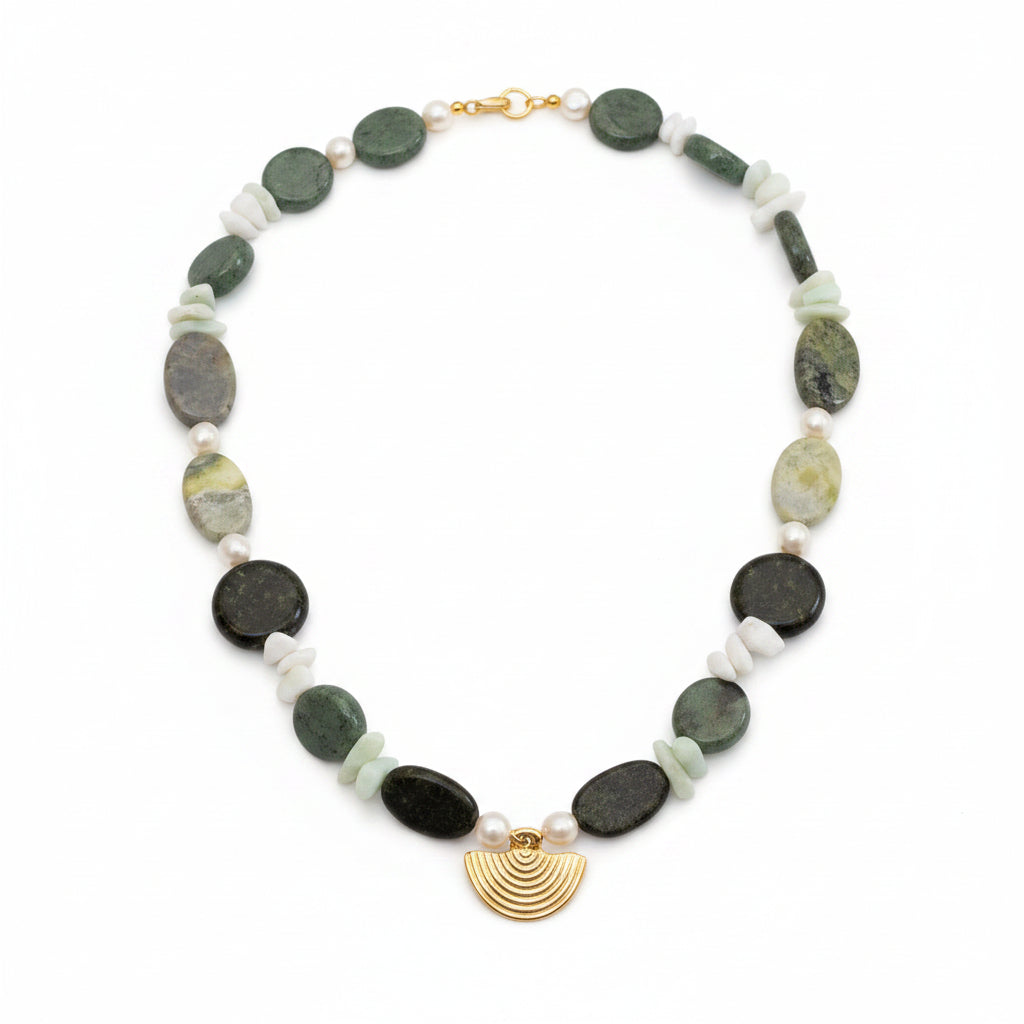 Green Jasper and Pearl Necklace