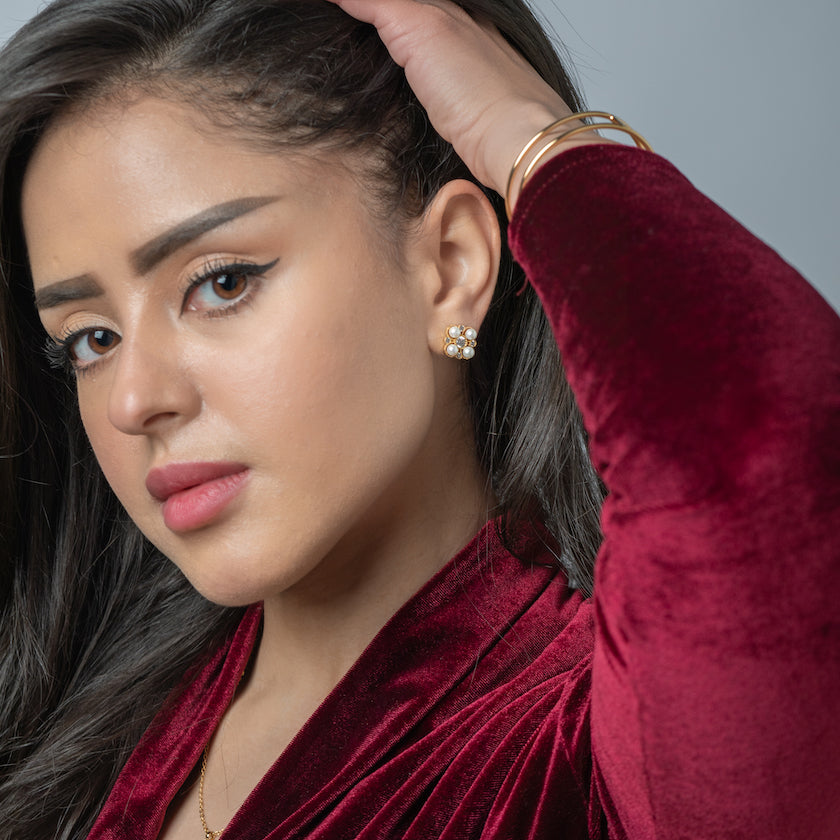 timeless freshwater pearl stud earrings with 18K gold finish and sparkling Zirconia crystals