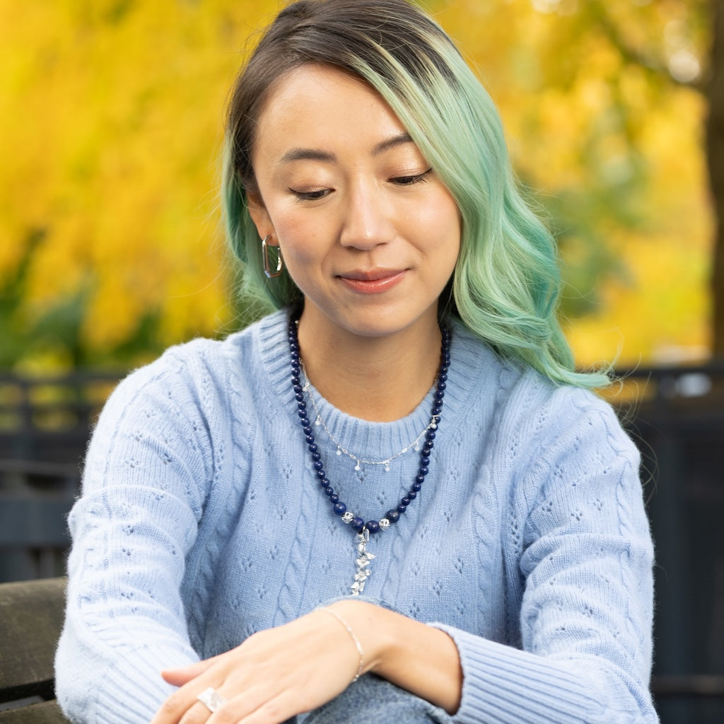 Blue Lapis Silver Flower Necklace