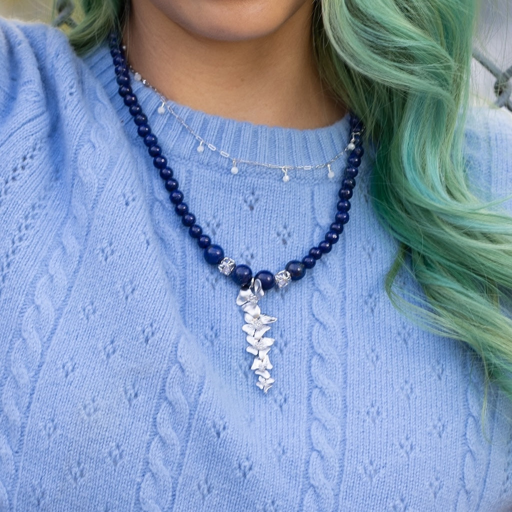 Blue Lapis Silver Flower Necklace