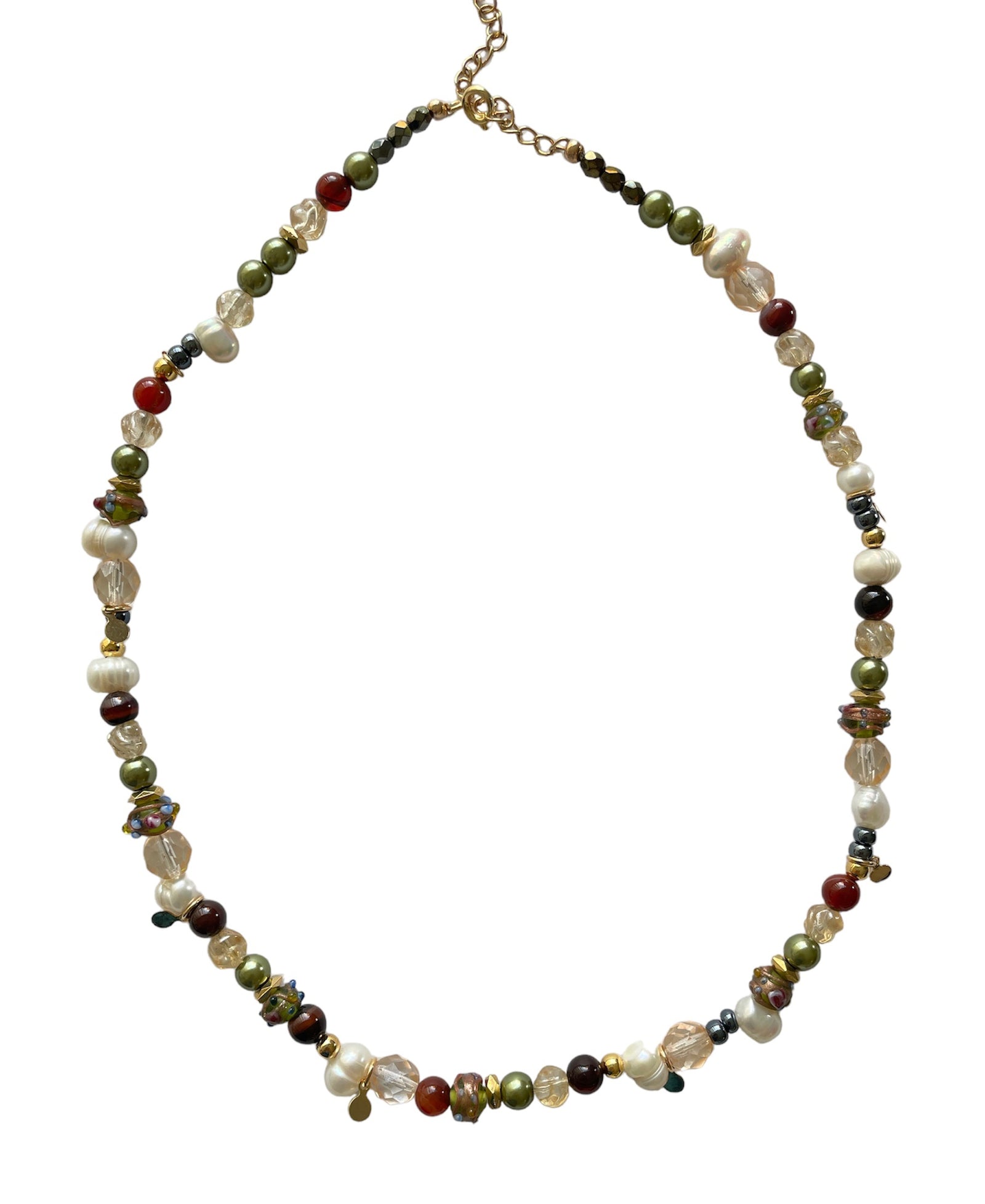 Green Beaded Gemstone Necklace