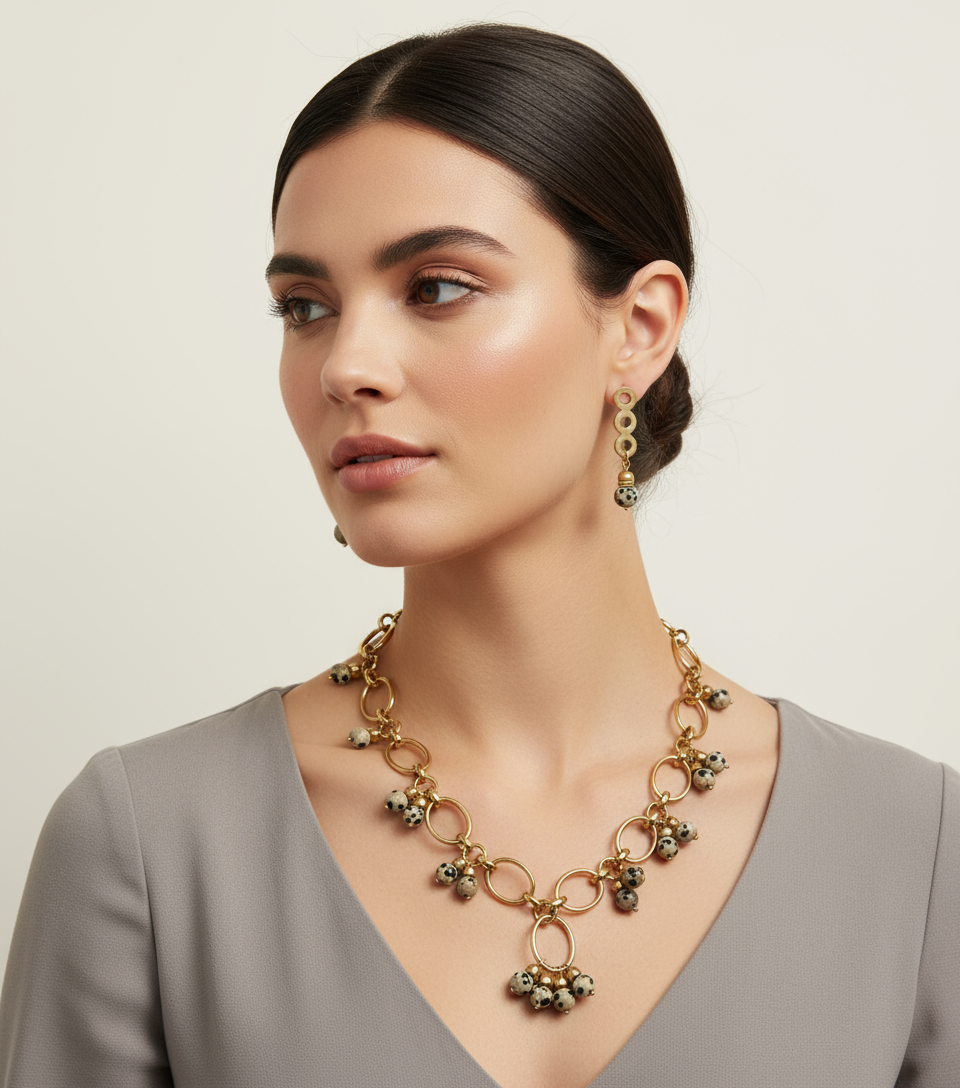 Dalmatian Jasper Olabisi Necklace & Earrings Set