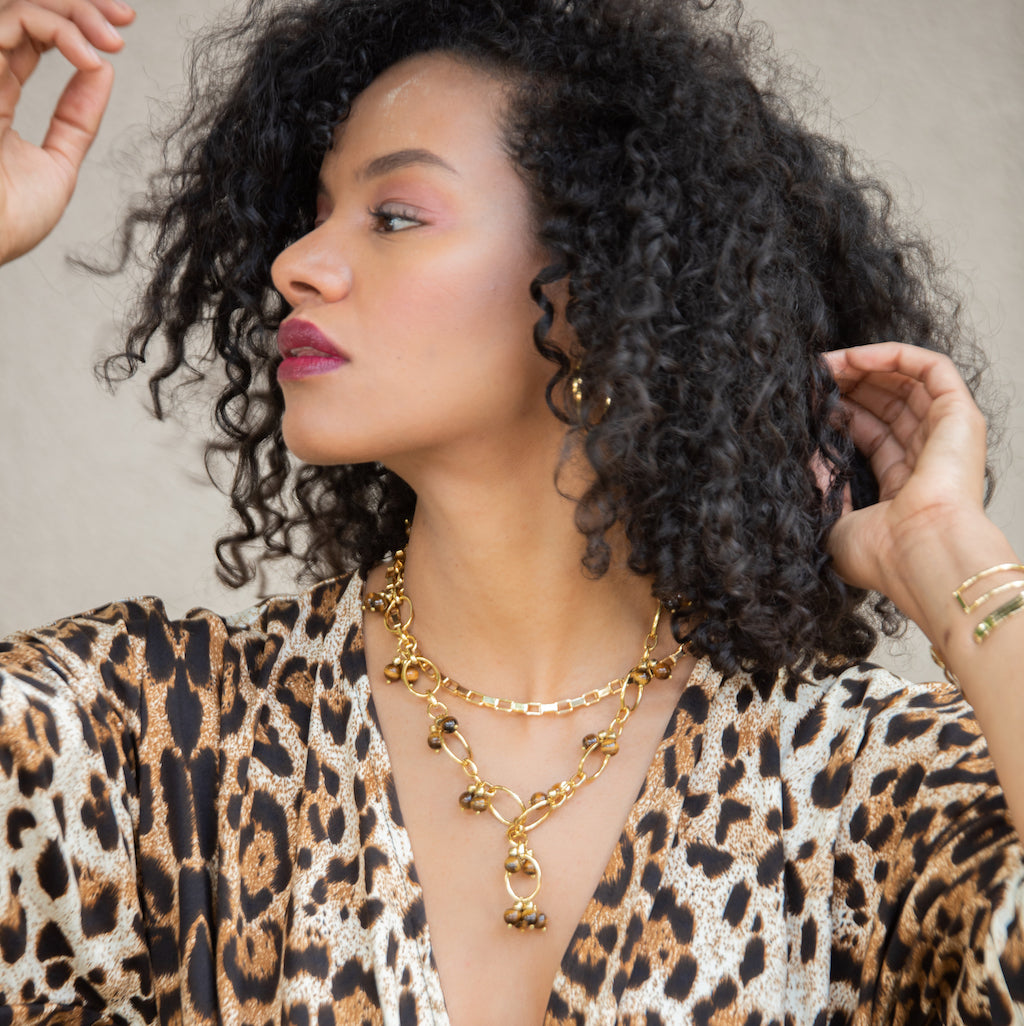 Tigers eyes Olabisi Necklace & Earrings Set