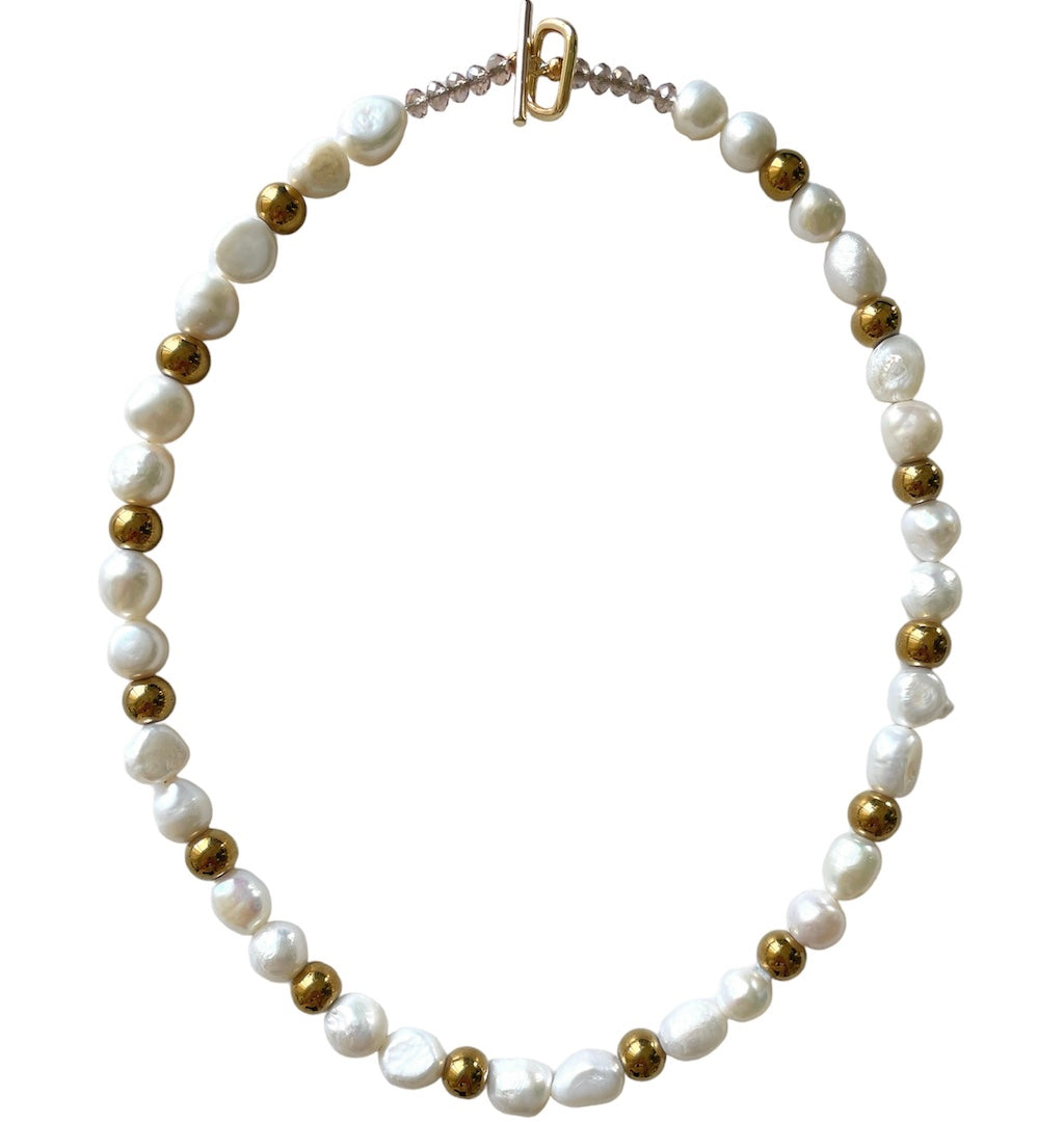 Pearl & Gold Hematite Necklace