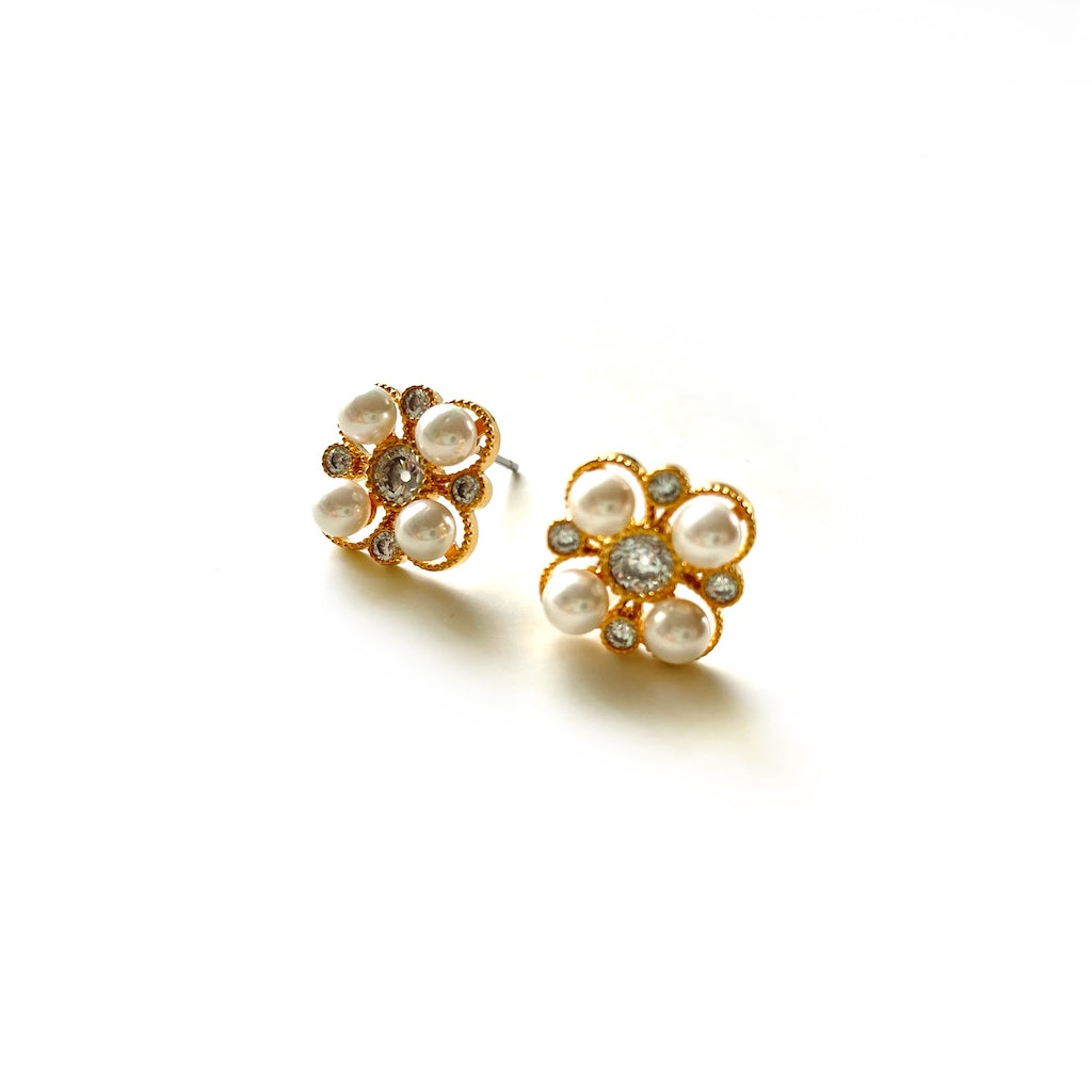 timeless freshwater pearl stud earrings with 18K gold finish and sparkling Zirconia crystals