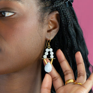 White Quartz & Ocean Jasper Drop Earrings