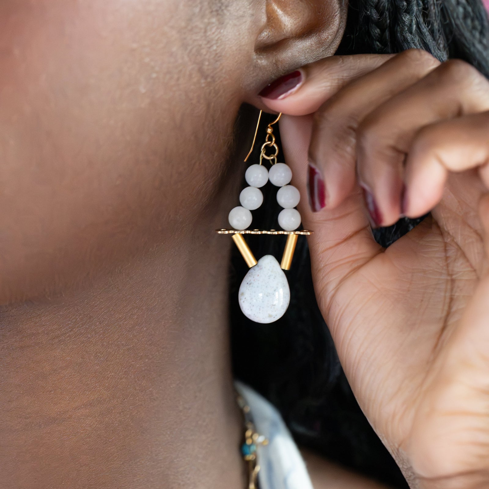 White Quartz & Ocean Jasper Drop Earrings