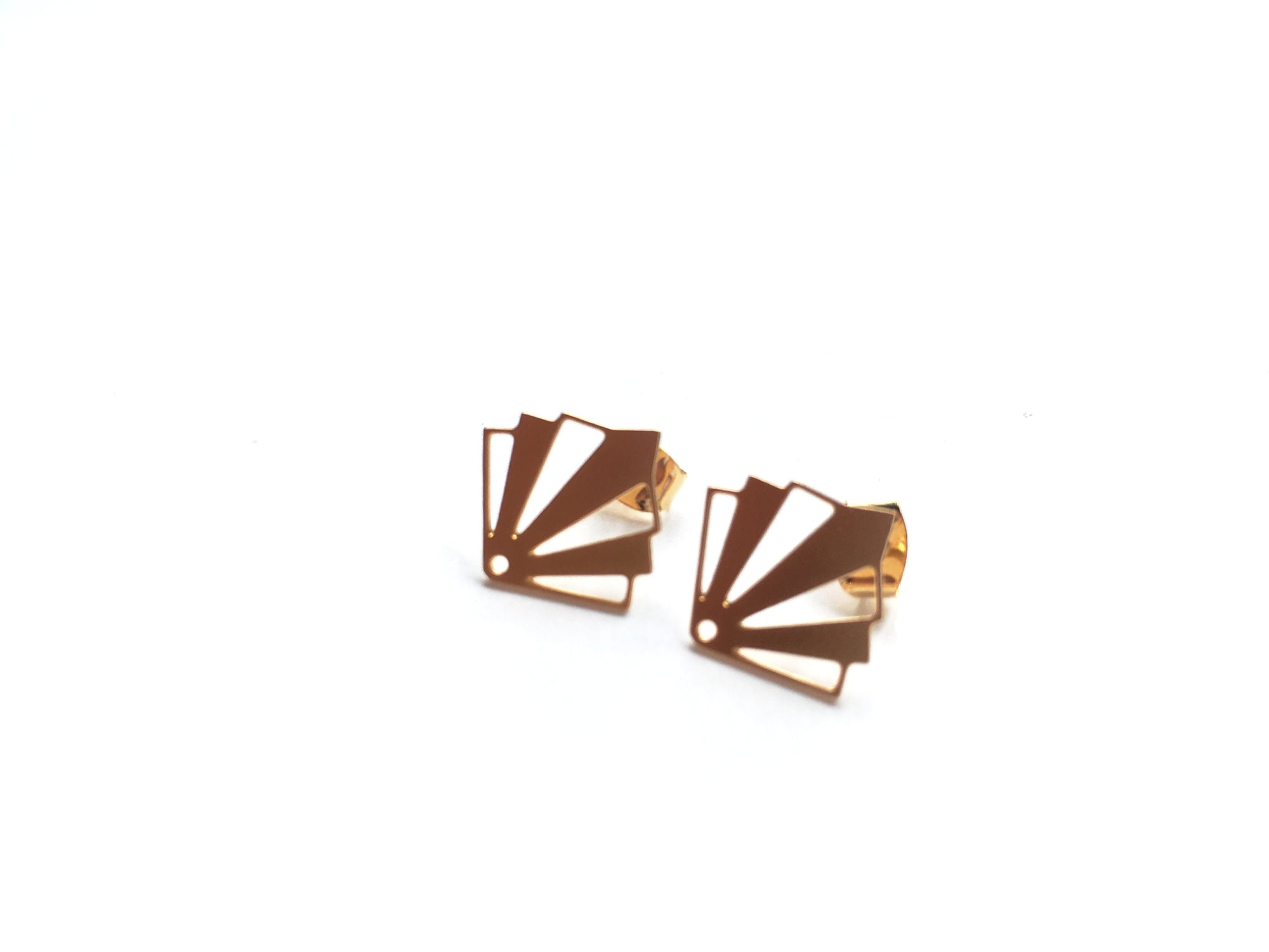 elegant gold plated stud earrings with a geometric pattern