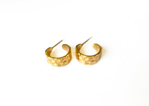 thick textured hoop earrings with a gold finish over italian brass 