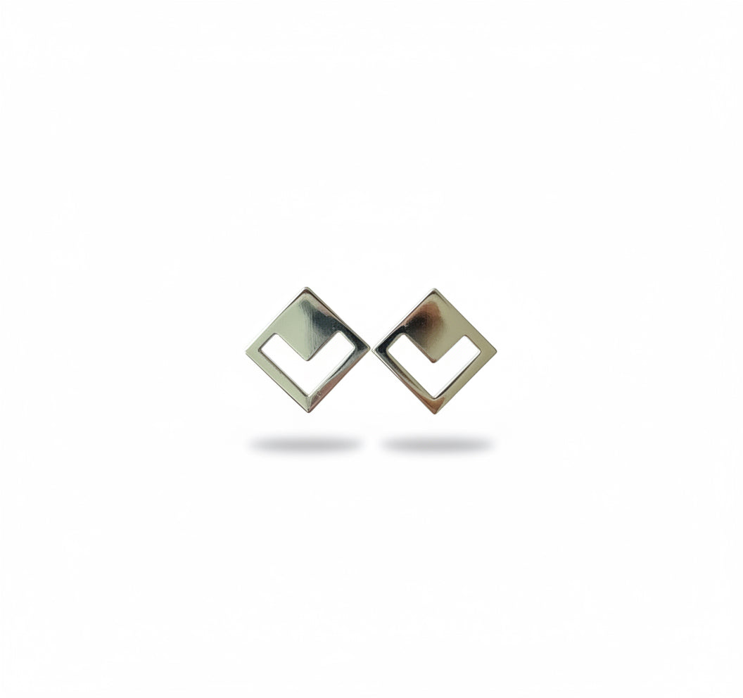 square shaped chevron stud earrings in sterling silver