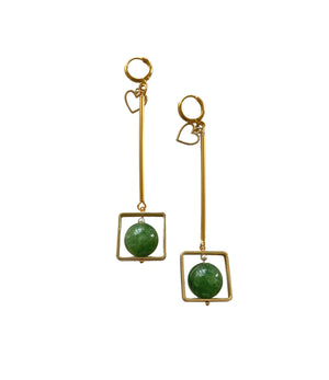 Ellie Emerald Gold Drops with Hearts and Chains - Standout Boutique