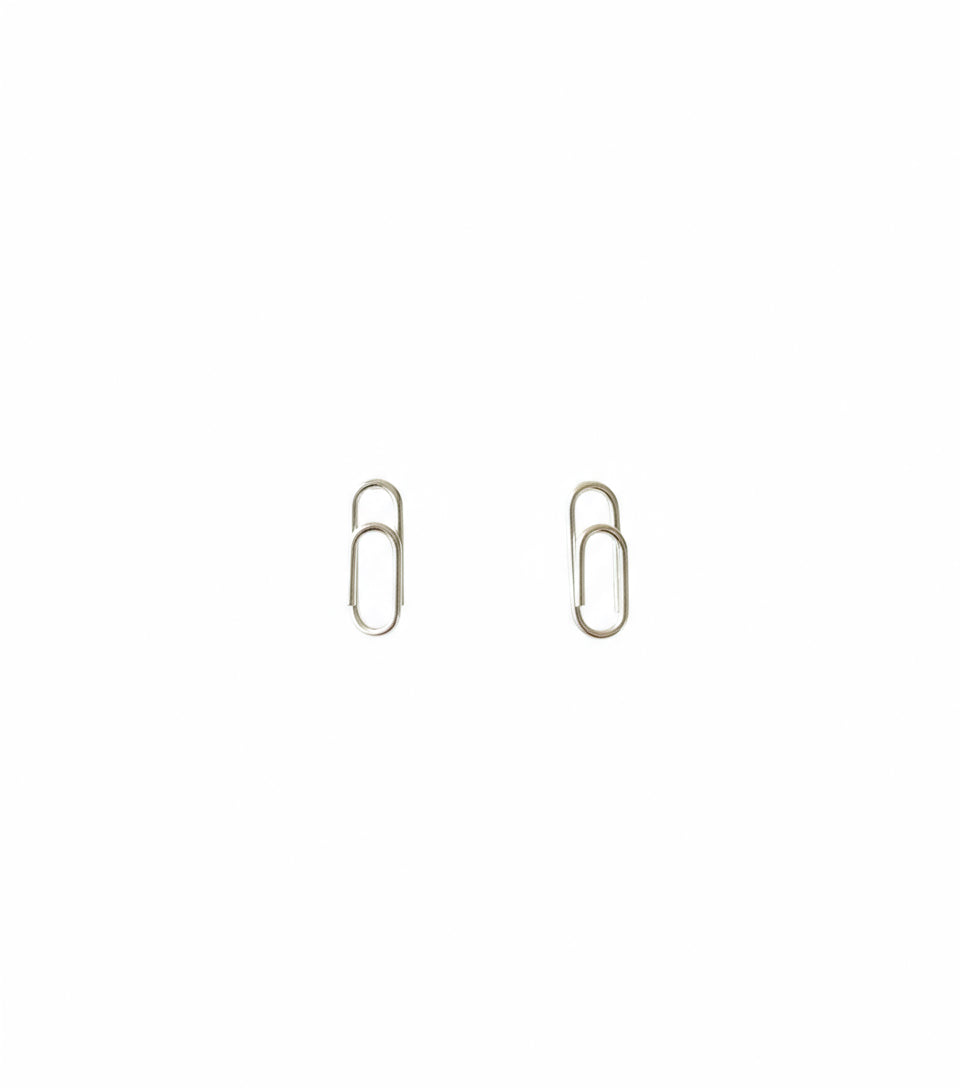 small and minimalist paper clip shaped stud earrings in sterling silver  