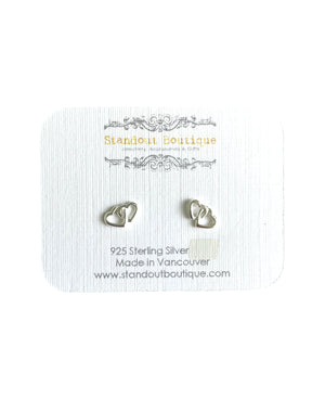 double heart stud earrings in sterling silver 