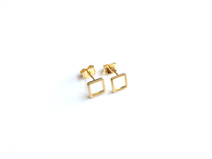 small open square shaped stud earrings statement piece with a gold finish
