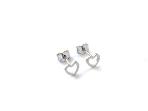 small and romantic open heart shaped stud earrings in silver