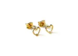 small and romantic open heart shaped stud earrings in gold