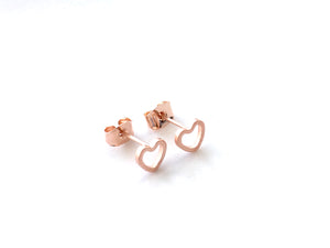 small and romantic open heart shaped stud earrings rose gold
