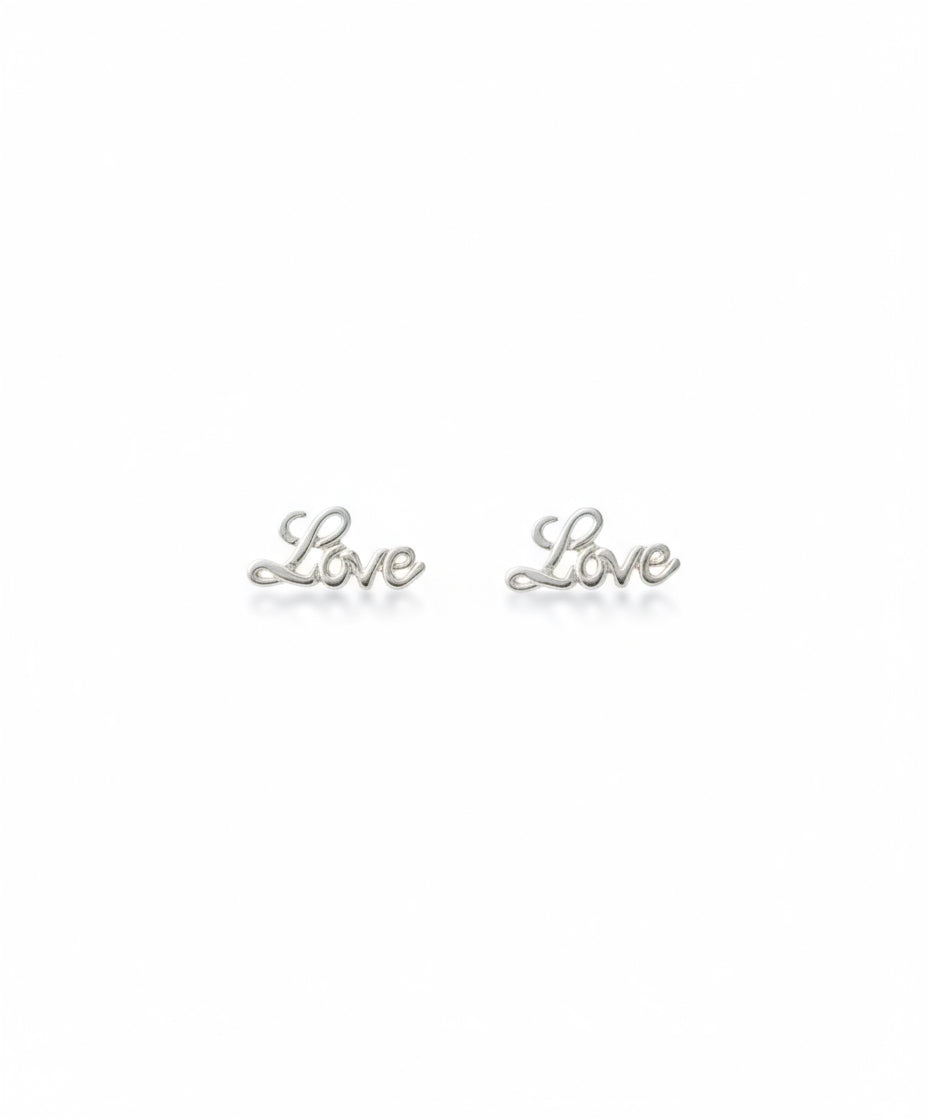love words stud earrings in silver