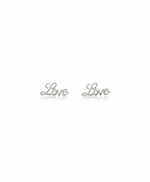 love words stud earrings in silver